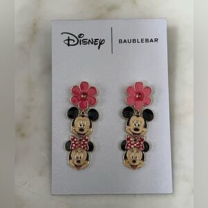 Disney BaubleBar Mickey and Minnie Mouse Pink Spring Flower/Bow Drop Earrings